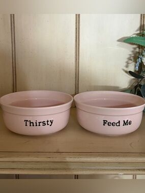 Signature Housewares "Feed Me" and "Thirsty" ceramic pet bowl set